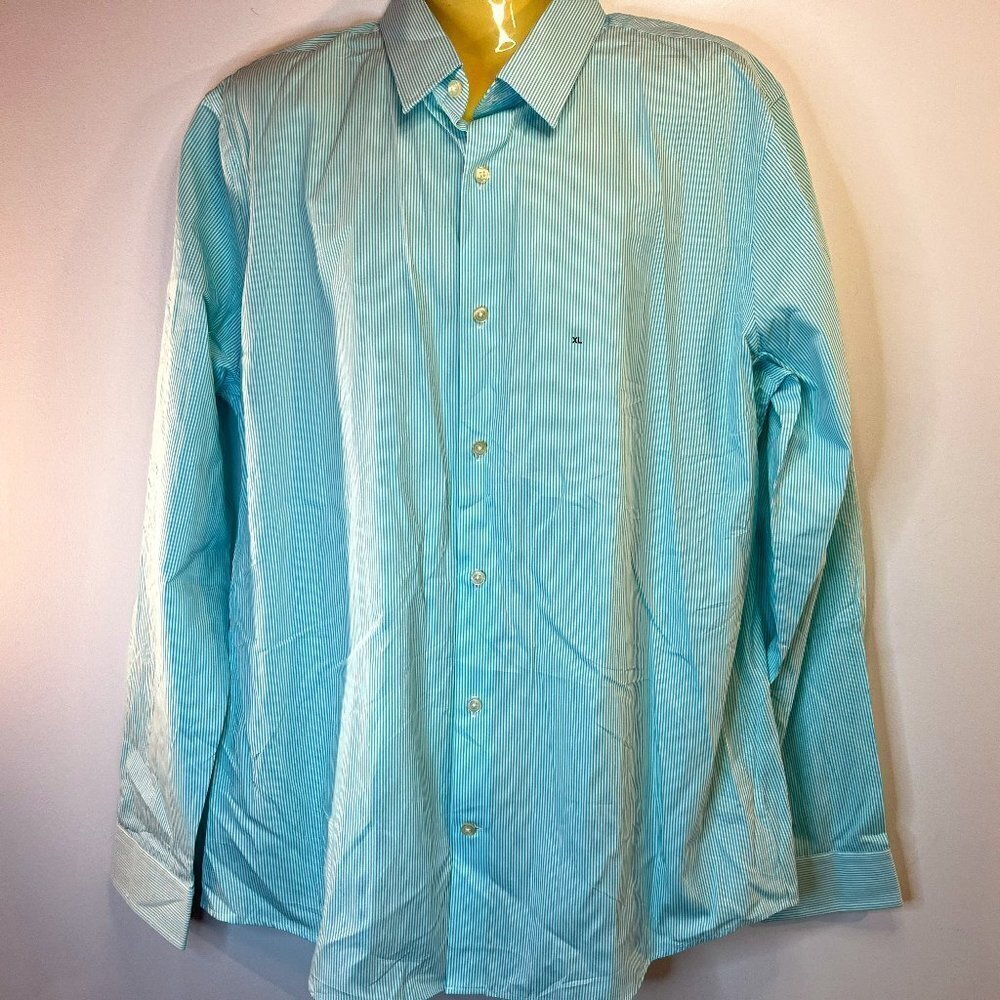Express Men's Extra Slim Fit Turquoise Striped Dress Shirt - Size XL - NWT